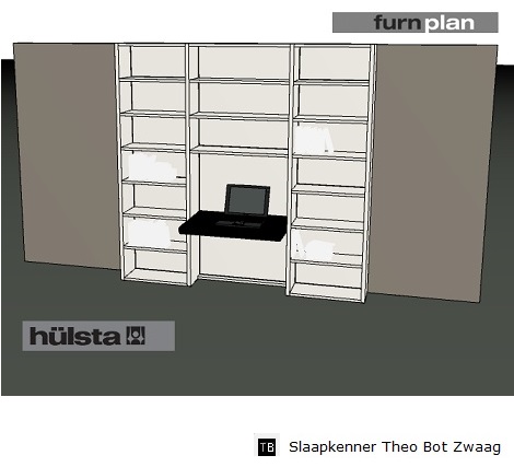 Hulsta Furnplan,bureau met boekenkast,3D tekening studiekamer,slaapkenner theo bot zwaag